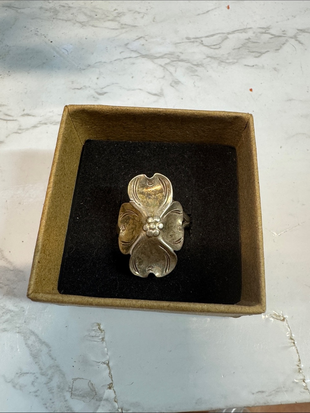 Floral Sterling Silver Statement Ring - Silver Tone
